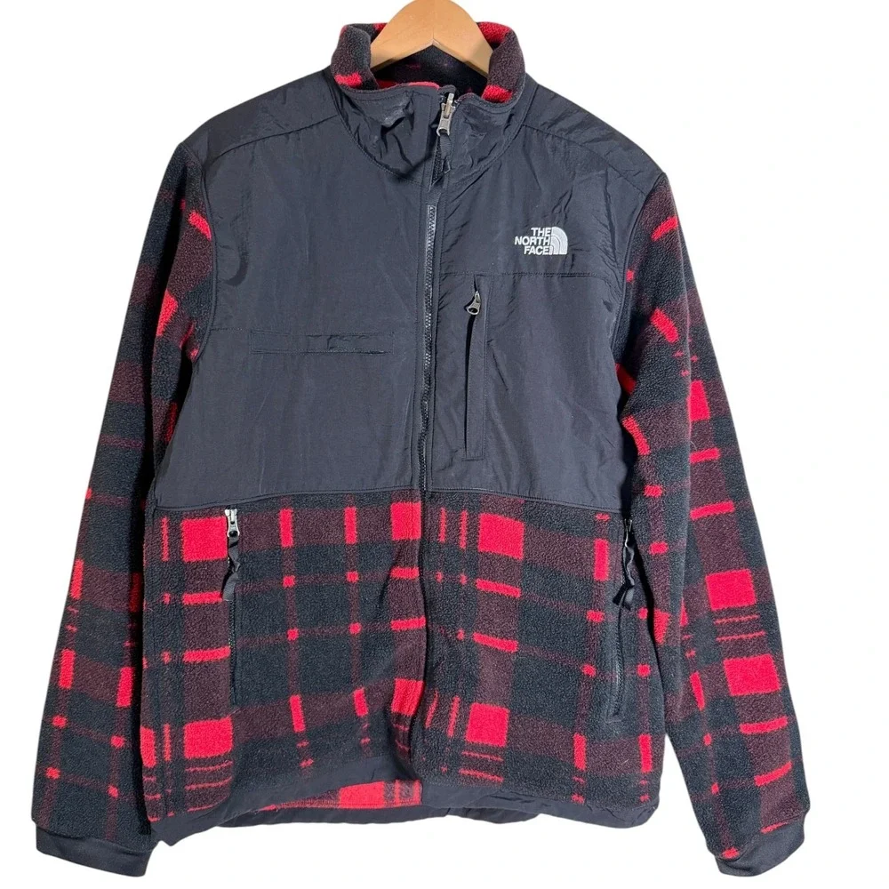The North Face Men's Denali 2 Fleece Full Zip Jacket Buffalo Plaid Red Black LG